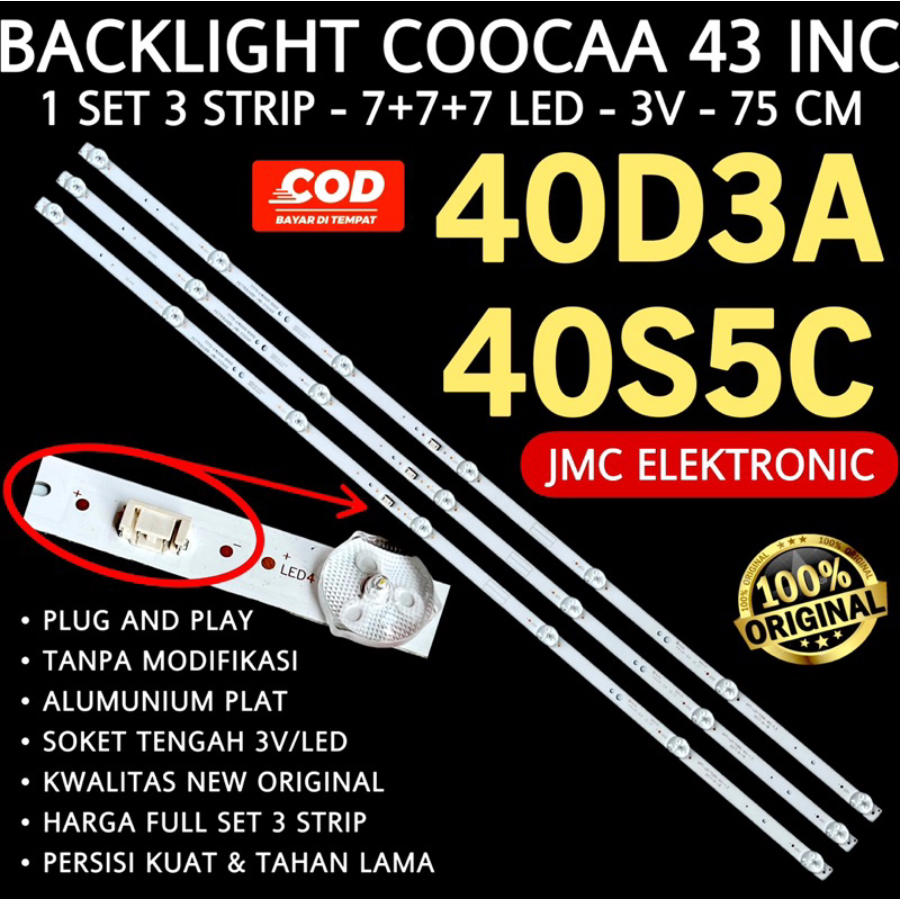 COOCAA 40 นิ้ว LED TV BACKLIGHT 40D3A 40S5C BL KOKA 40 IN 7K 3V APT-LB17086-40-1.3