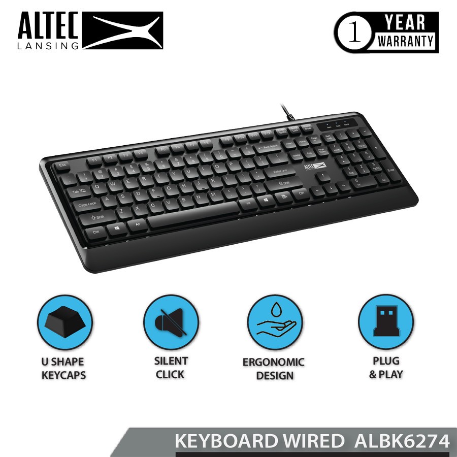 Altec Lansing คีย์บอร์ด แบบใช้สาย USB ALBK6274 เสียงเงียบ ALBK-6274