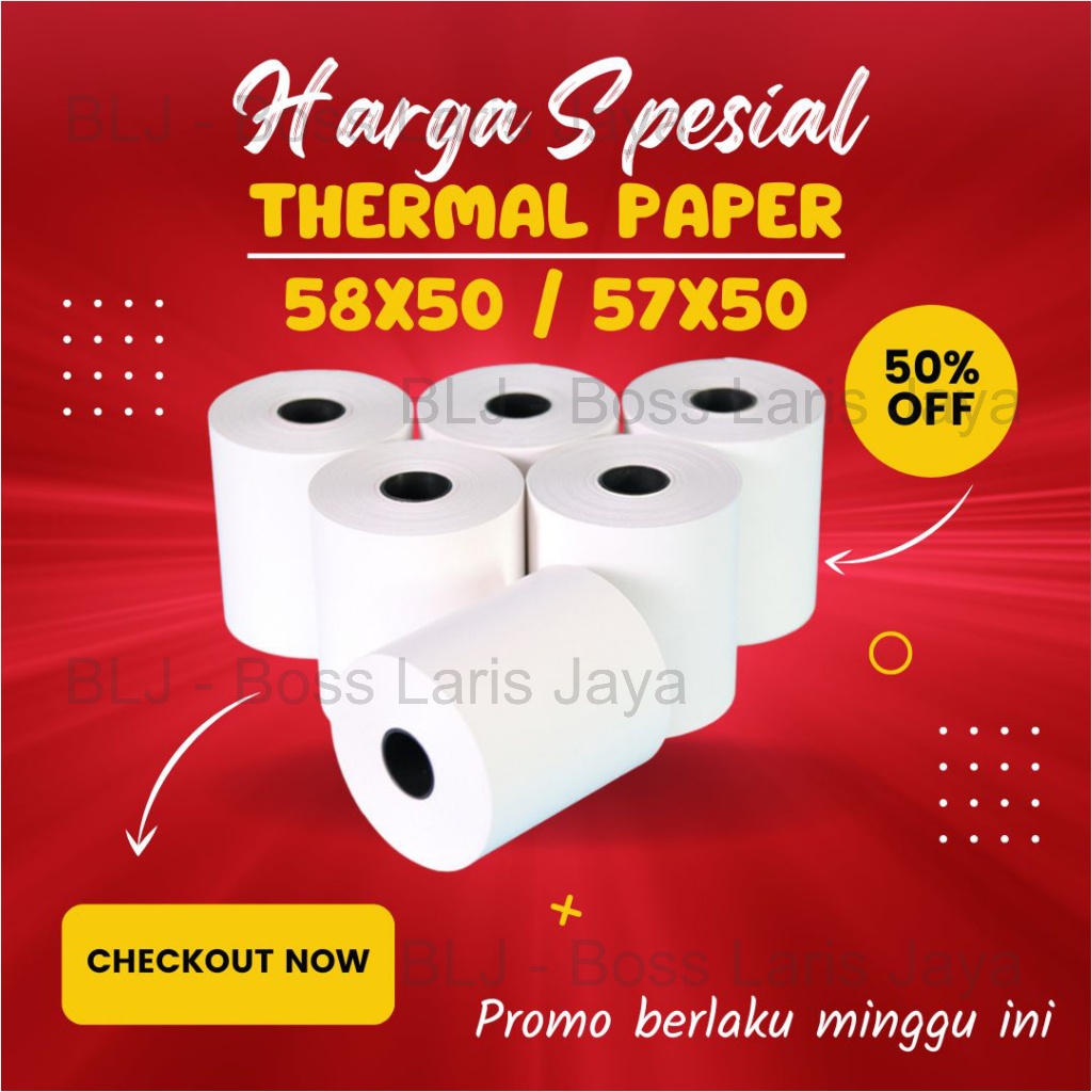 MESIN THERMAL กระดาษ CASH RECEIPT กระดาษม้วน 57X50 / 58X50 THERMAL POS RECEIPT MINI BLUETOOTH PRINTE