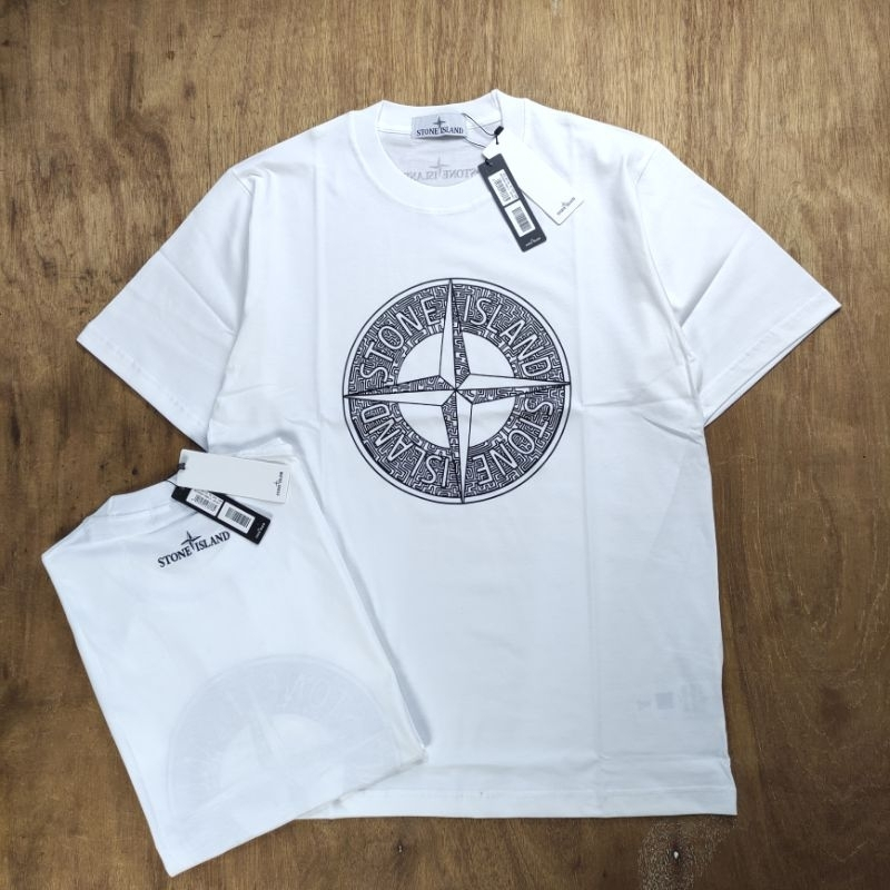 Stone Island Compass Logo เสื ้ อยืดโอเวอร ์ ไซส ์ สีขาว Kaos