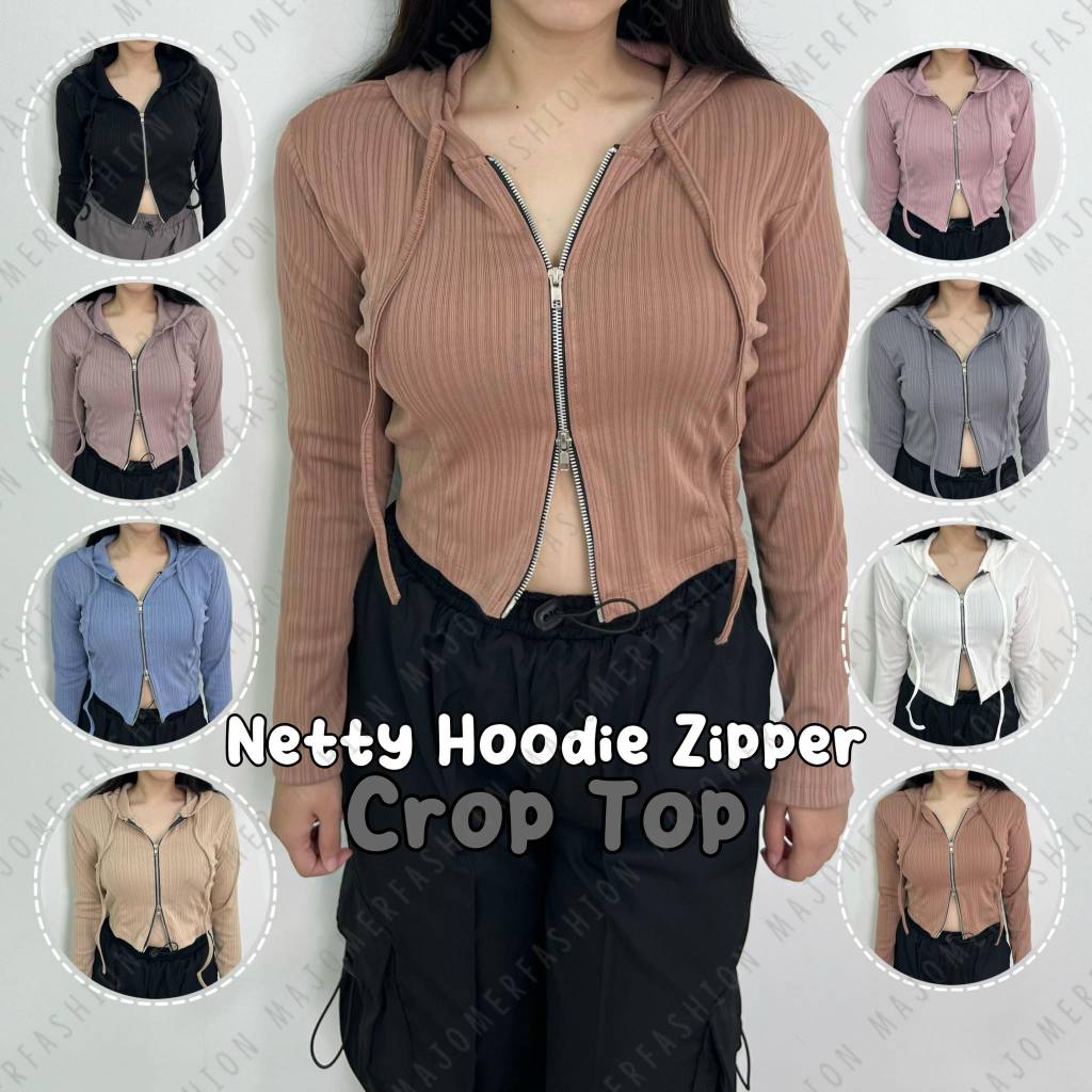 มาม | Netty Hoodie Zipper Crop top แขนยาว