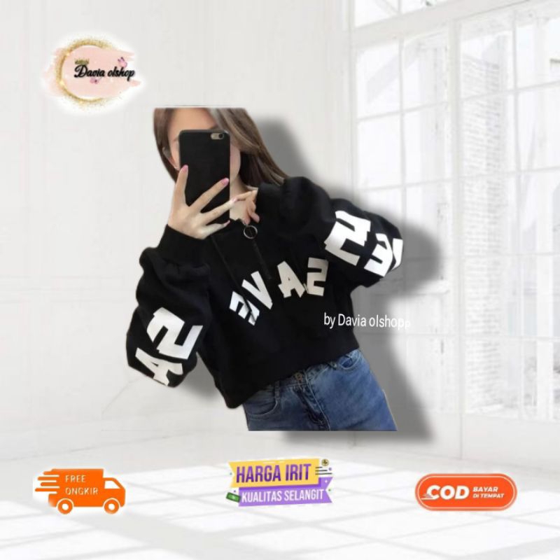 Save CROP SWETER ZIPPER RING HOODIE CROP TOP สําหรับผู้หญิง