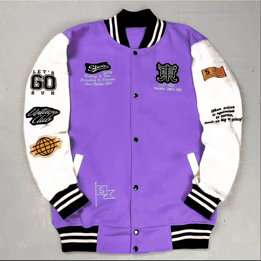 Ungu Lilac Original BASEBALL Jacket - VARSITY Jacket Light Purple Men Women Thick Flecce Material Size XS SML XL XXL XXXL