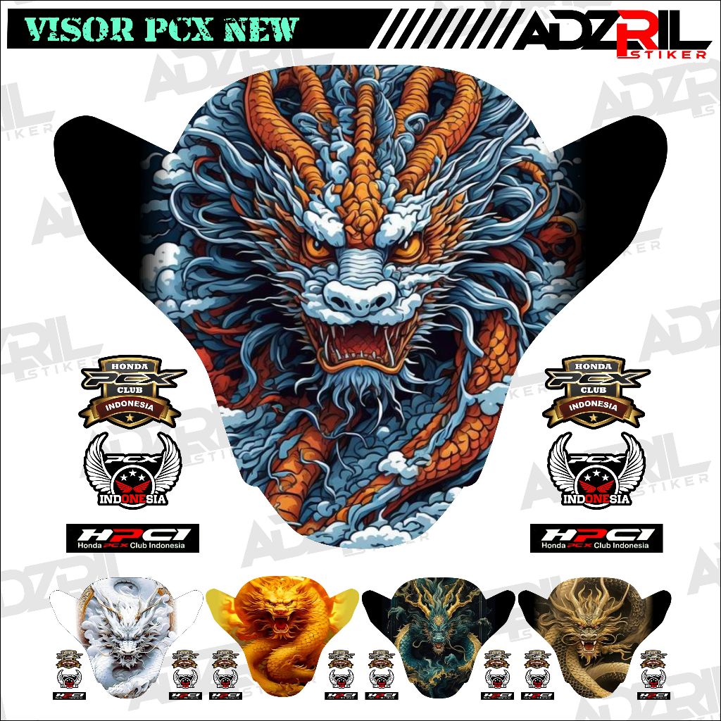 Hijau PUTIH Winshield HONDA PCX 160 visor Sticker NEW White Dragon Image (034)/สติ๊กเกอร์ Winshield 