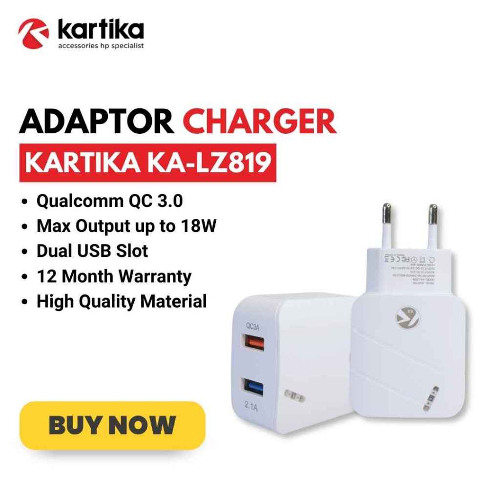 KARTIKA LZ819 Dual USB Slot Adaptive Charging และ QC 3.0 สูงสุด 18W ของแท้