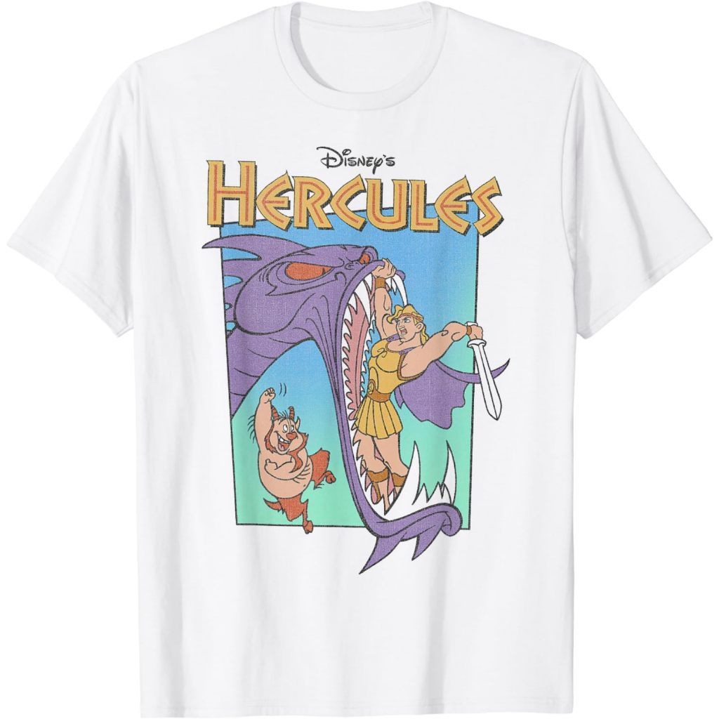 Disney Hercules Hydra Battle Retro Classic Movie Poster เสื้อยืดเสื้อยืดสําหรับผู้ใหญ่