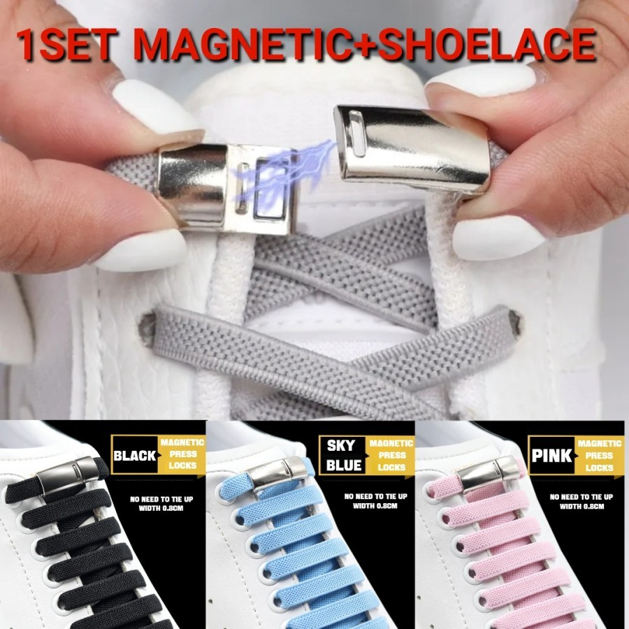 ชุดสายรัด +Buckle Silver Magnetic Shoe Laces Lock Shoelace Magnet