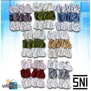3set (12pcs) Sartaki (sarung tangan & kaki) Bayi Newborn 0-3bulan Seri Motif Arsell SNI