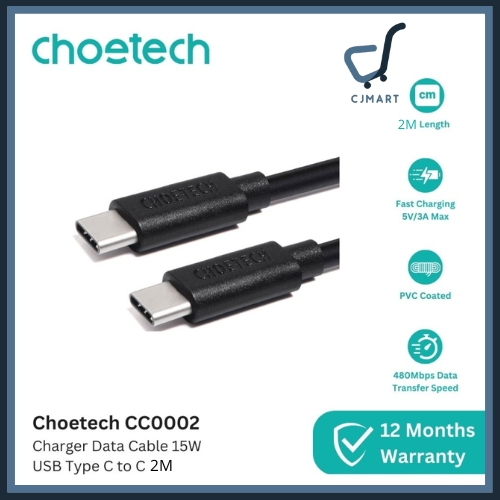 Choetech Cc002 สายชาร์จ 3A 15W ชาร์จเร็ว USB Type C เป็น C