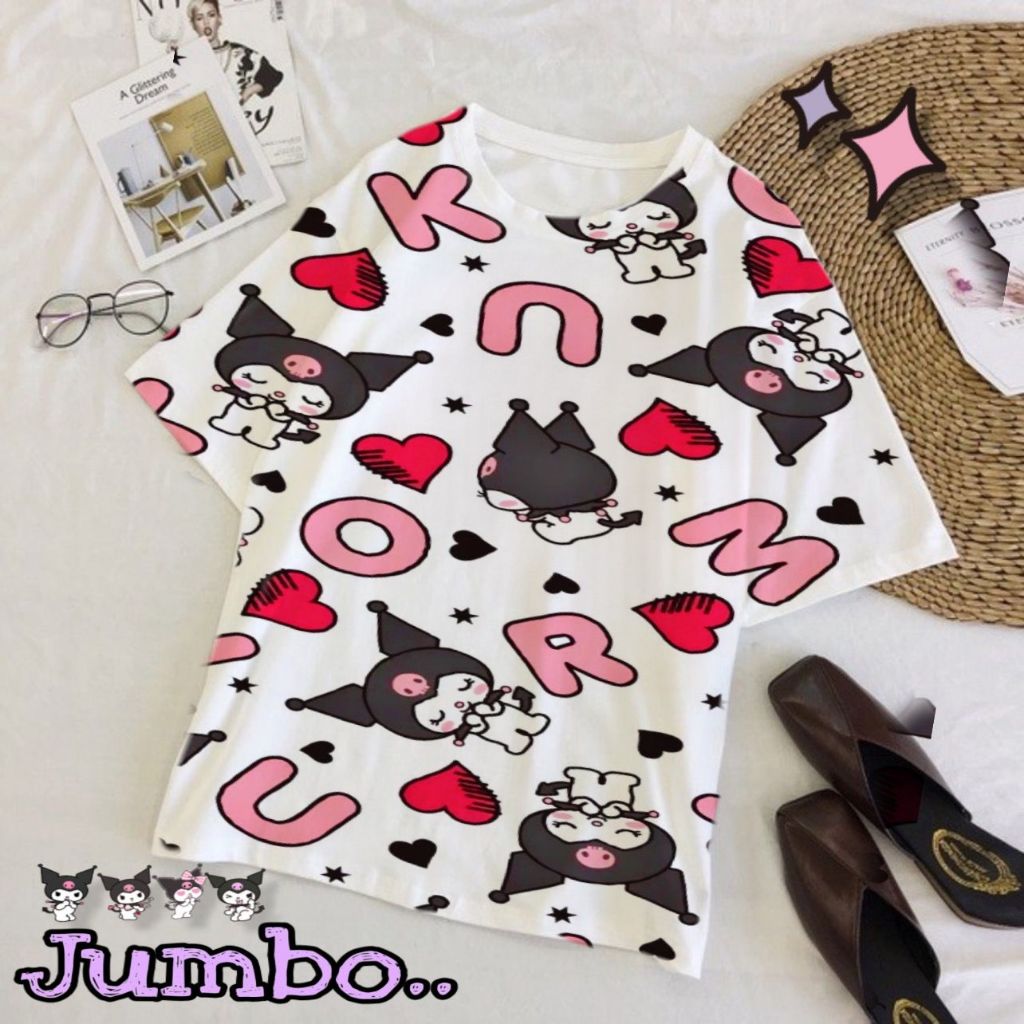 Damai fashion JUMBO T-SHIRT สําหรับผู้หญิง KURO - KURO Spandex Printing Shirt