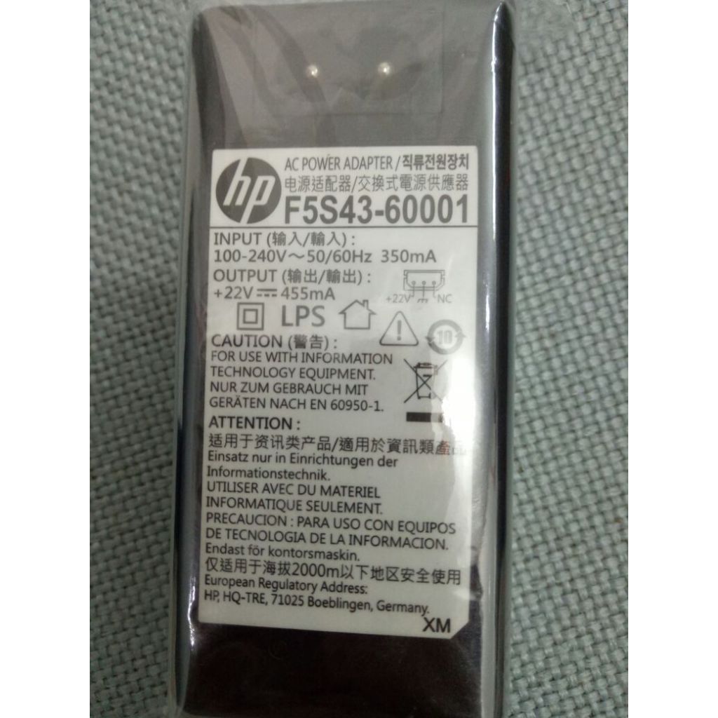 อะแดปเตอร์พาวเวอร์ซัพพลายเครื่องพิมพ์ HP INK TANK 115 310 315 319 WIRELESS 415 410 419 F5S43-60001 22V 455mA