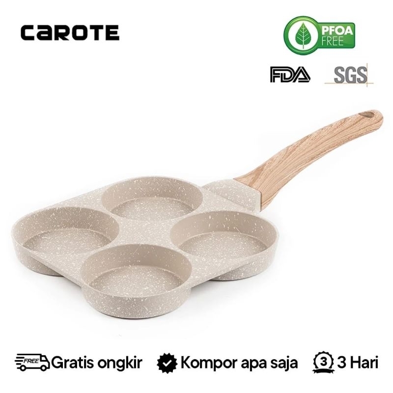 Carote Cozy 18,5cm กระทะทอดไข่ 4 หลุม (C02493) กระทะไข่ / แพนเค้ก / Martabak, สีครีมไม่ติด, กระทะสุน