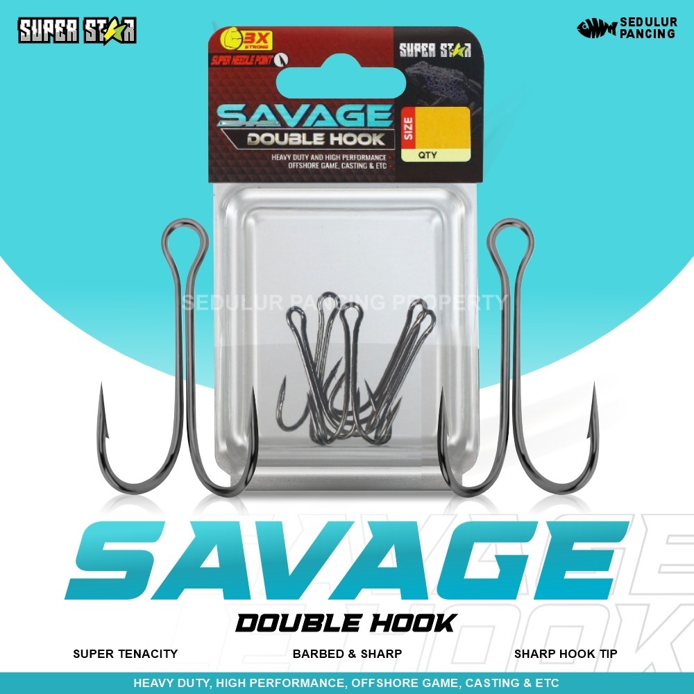 Superstar Savage Fishing Hook Strong Fishing Hook Double Hook 3x Strong Fishing Hook สําหรับราคานุ่ม