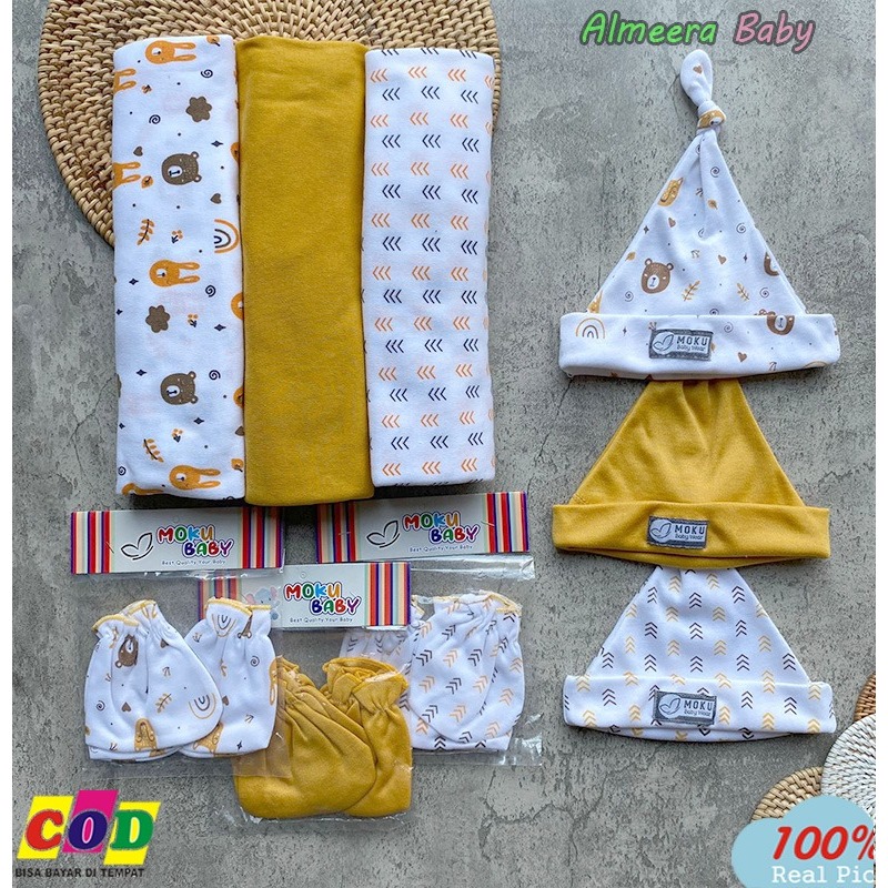 4 in 1 บรรจุ 3 ชิ้น Swaddles 3 ชิ้นหมวกเด็ก 3 ชิ้น Sartaki Mustard Series Almeera ทารกและเด็ก