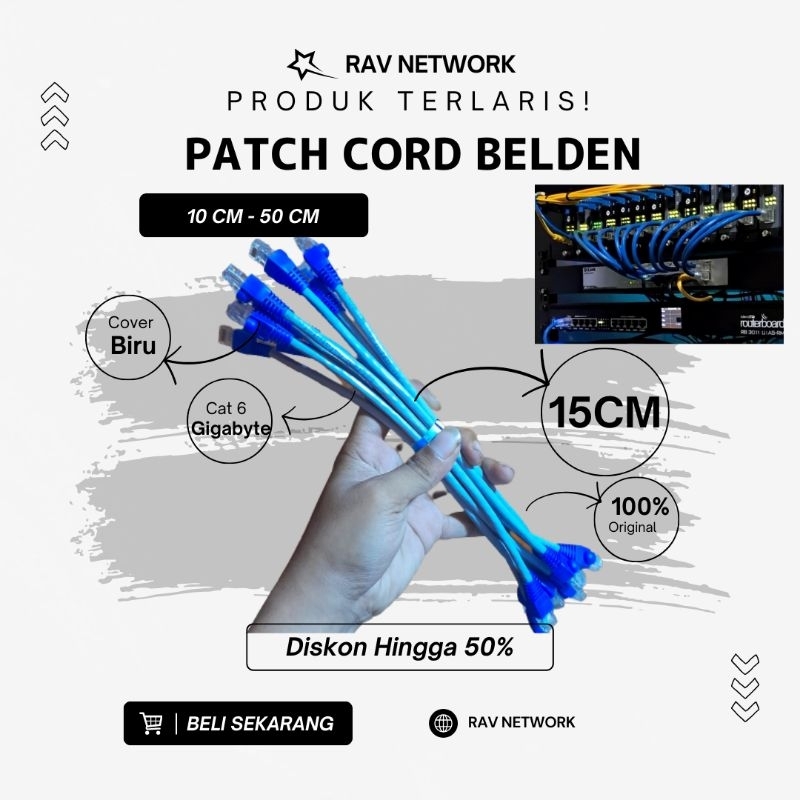 CABLE PATCH CORD UTP CAT 6 GIGABYTE 15 CM BELDEN