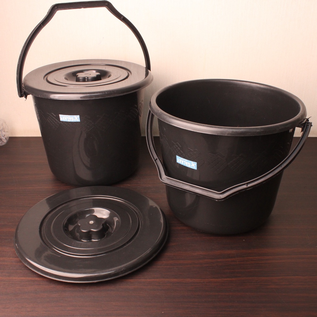 [3PCS] MULTIPURPOSE BUCKET BLACK 2.5 GL WITH LIT / BLACK และ THICK BUCKET