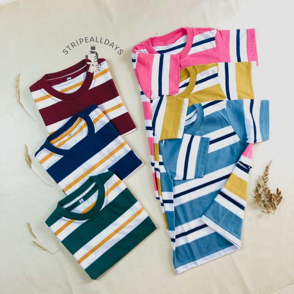 KATUN 12.12 little tripalldays - RETROGRADE Series Stripe เสื้อยืดเด็ก/ท็อปส์สําหรับเด็กทารกชายหญิง unisex แขนสั้น ลายทาง ระเบิดคู่ XS SML XL 0 เดือน 1 2 3 4 5 6 7 8 ปี ผ้าฝ้าย cvc 24s