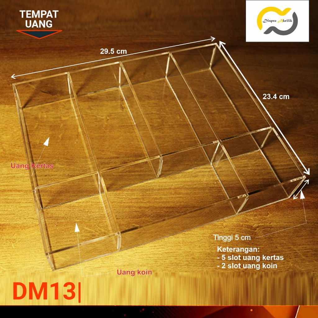 กล่องเก็บเงินอะคริลิค (ธนบัตร 5 ช่อง + ช่องเหรียญ 2 ช่อง)