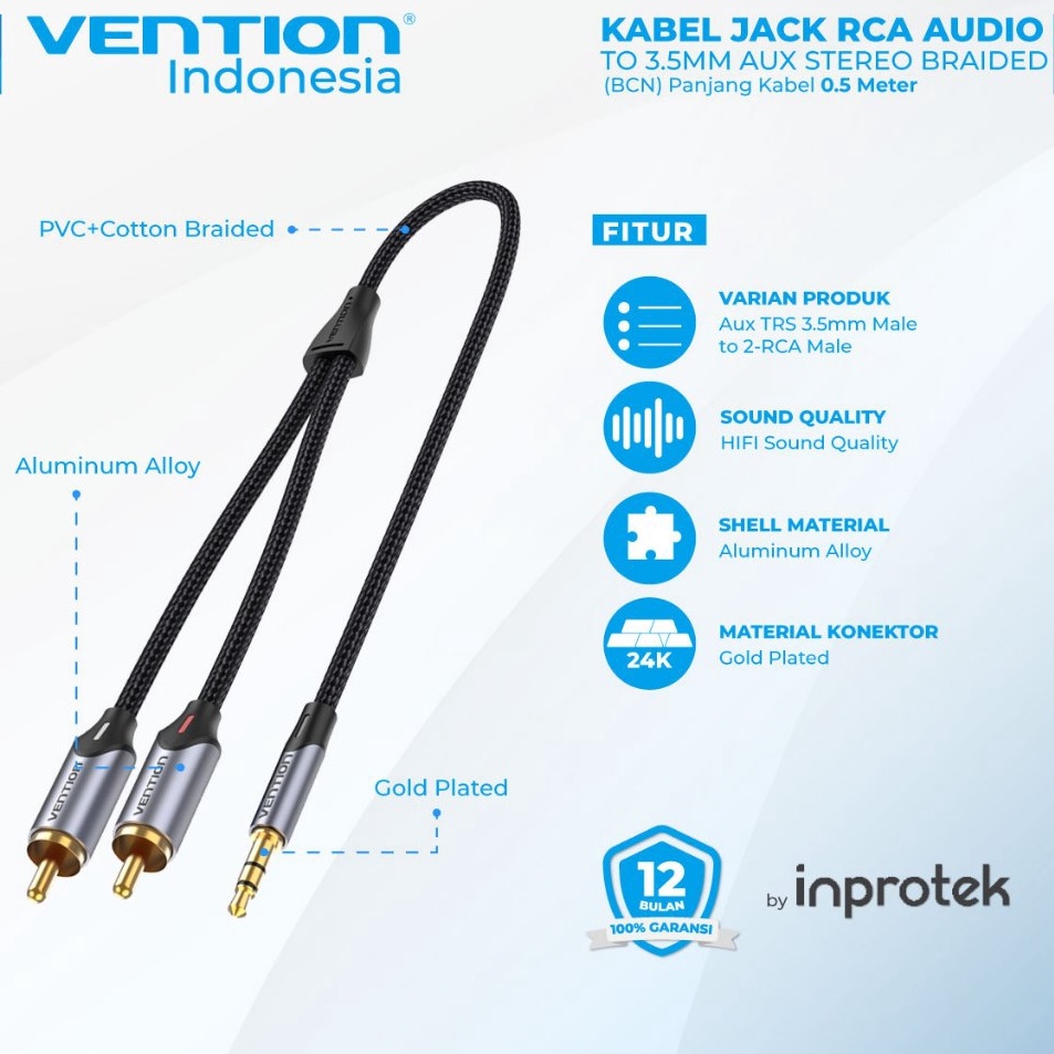 Vention Cable Jack RCA Audio ถึง 35 มม . Aux Stereo Braided