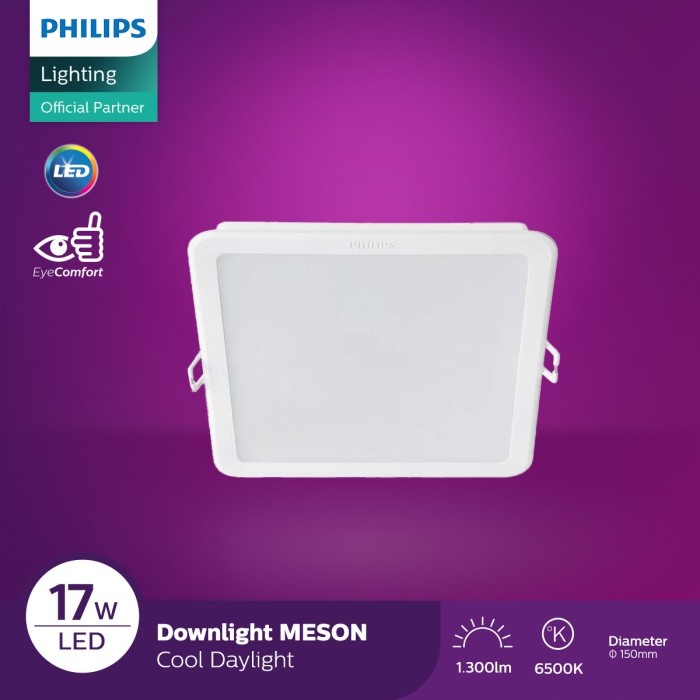 Putih Philips Meson Square LED Downlight 17watt/white 6500K Meson Box 17watt D150 SQ แบบฝัง