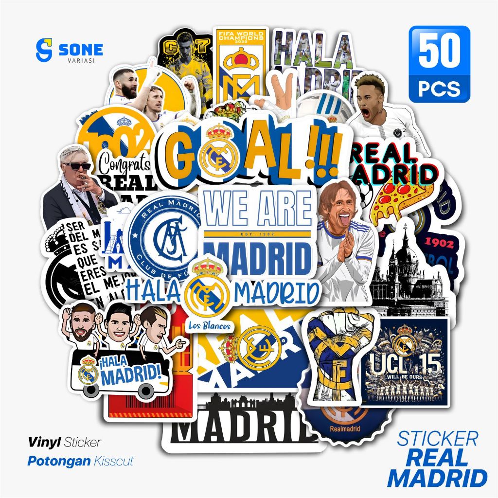 [50 ชิ้น] แพ็กสติ๊กเกอร์ REAL MADRID AESTTHETIC กระเป๋าเดินทางตกแต่งแล็ปท็อป