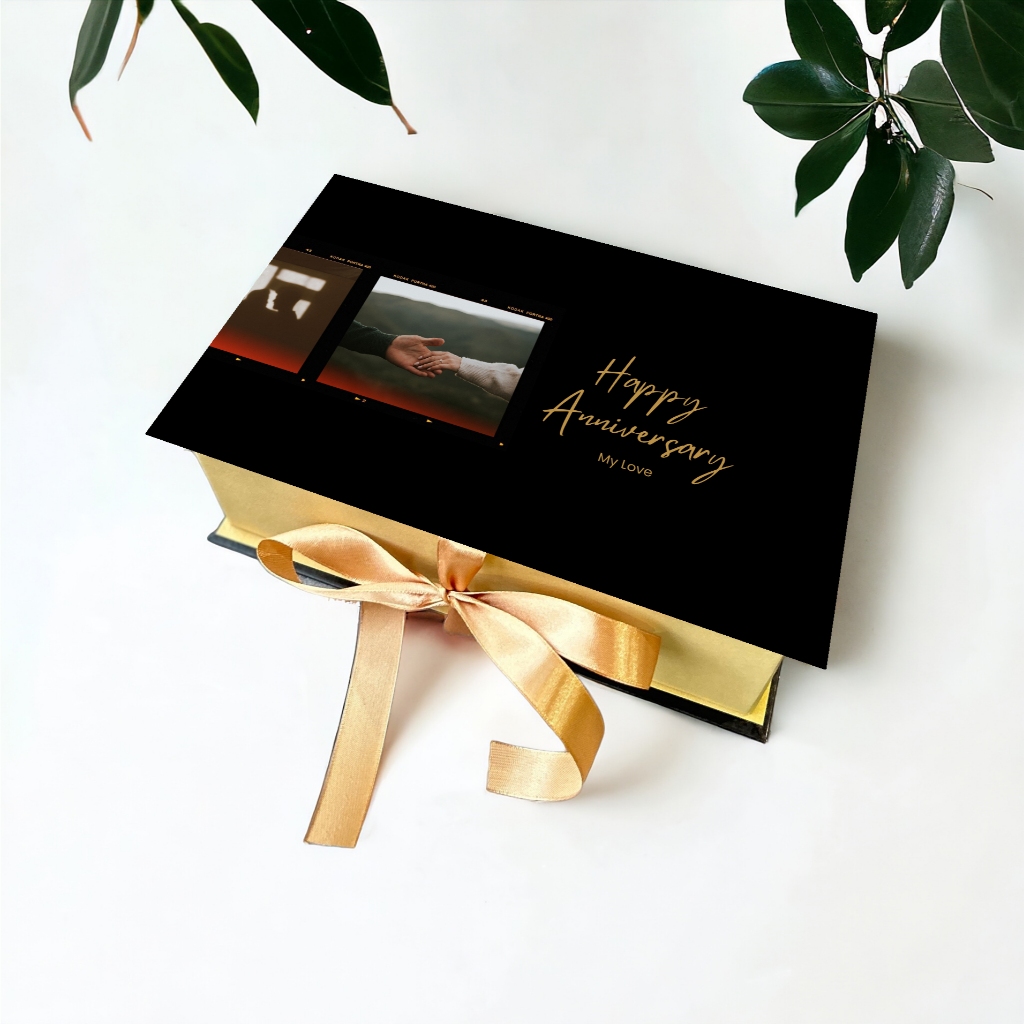 HARDBOX BY ASHADEWI GAYATRI - HAPPY ANNIVERSARY - BLACK - Inner GOLD / custom / hamppers / กล่องของข