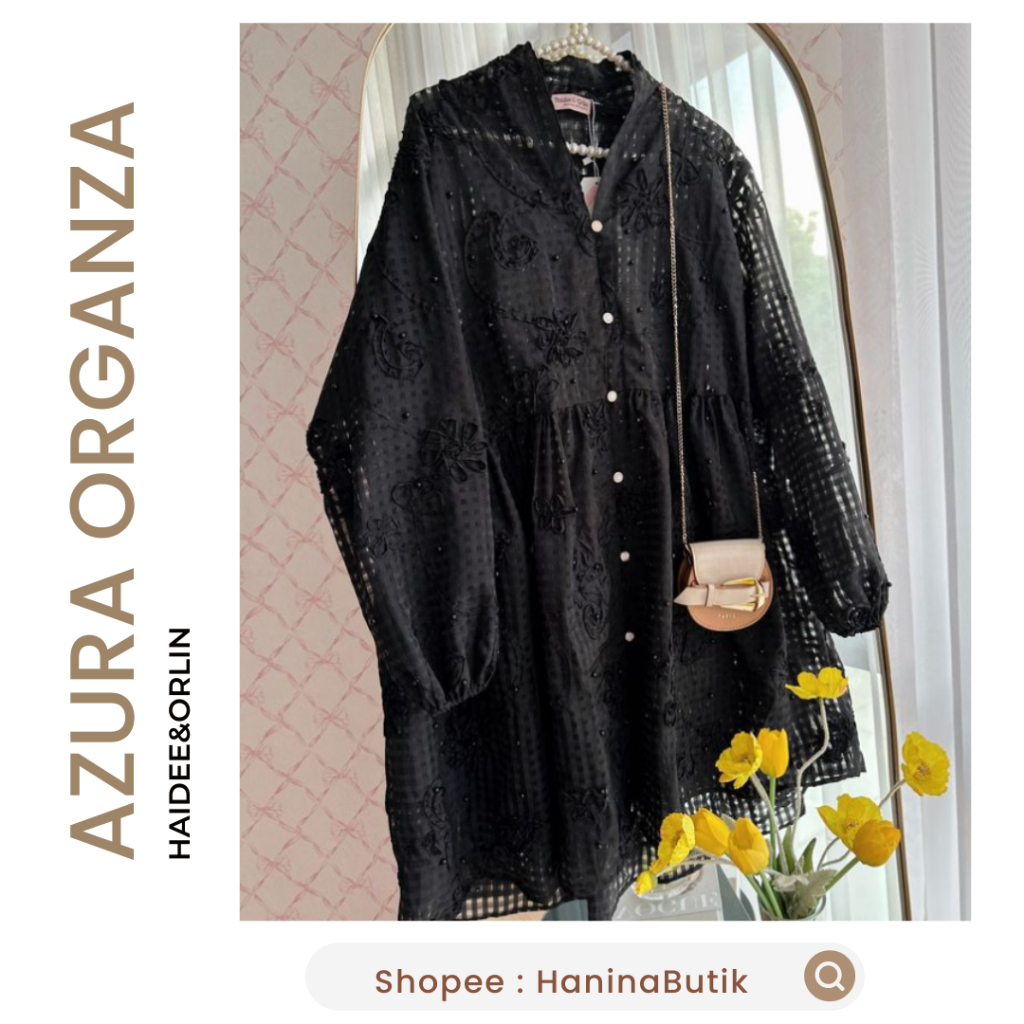 (READY TO SHIP) AZURA ORGANIZA BLACK โดย HAIDEE&ORLIN | AZURA ORGLAZ BLACK TUNIC BLOUSE