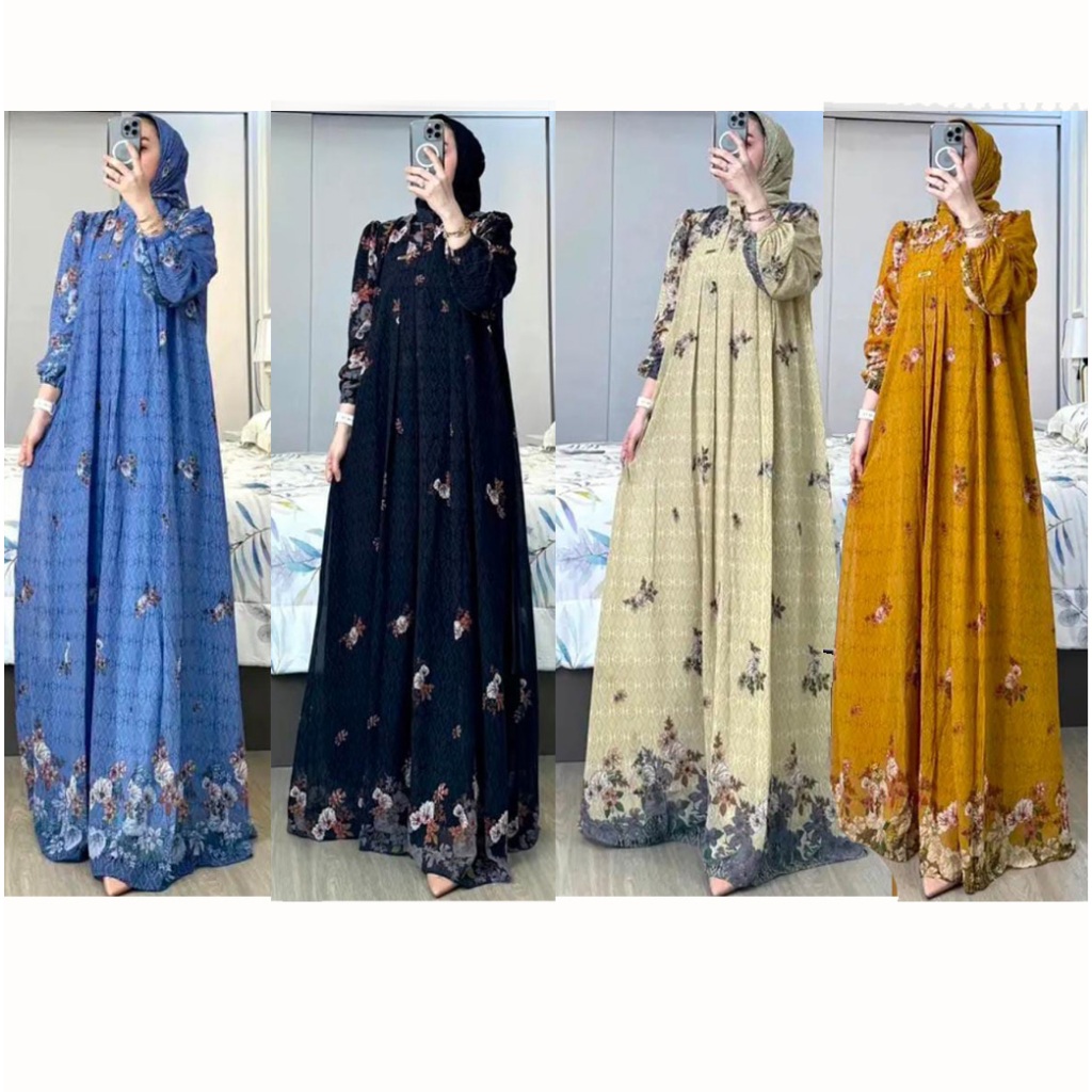 Ellone Fashion - Edea Gamis Set ฟรีฮิญาบ ลายดอกไม้ร่วมสมัยล่าสุด