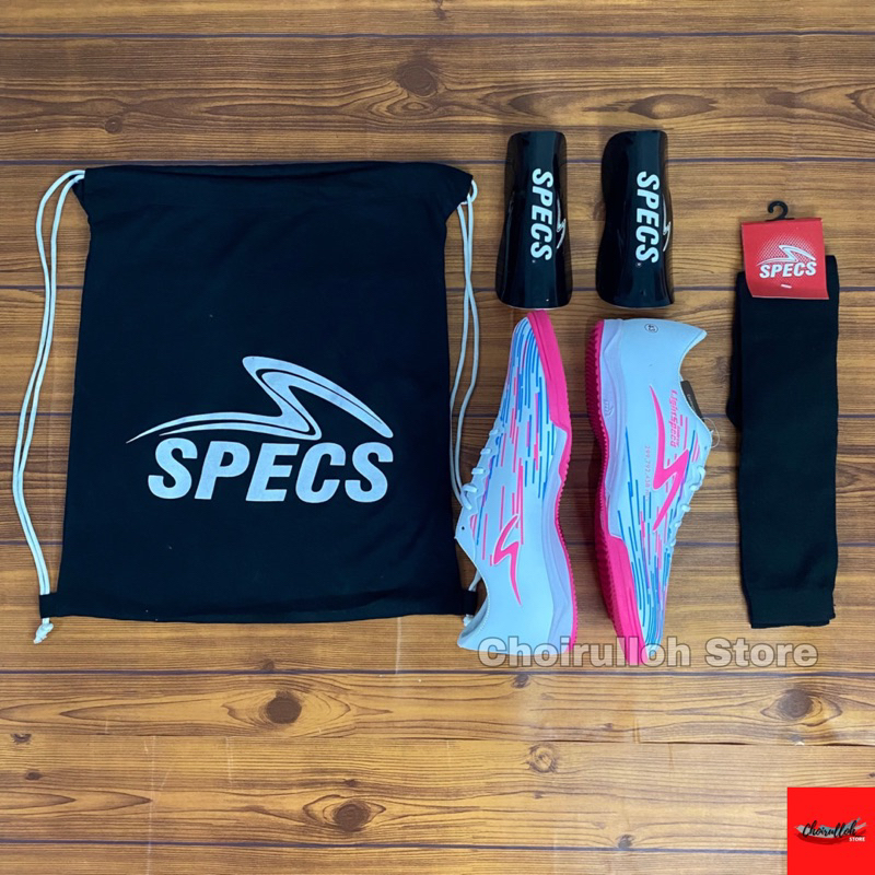 Putih รองเท้าฟุตซอลสําหรับผู้ใหญ่ Specs Lightspeed Reborn แพคเกจสีชมพูสีขาว 4 ใบ Bonus Drawstring Bags