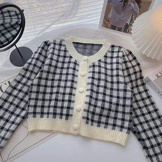Pojok_Fashion Knit Sweater Rajut Komputer Snow Crop Cardigan Crop