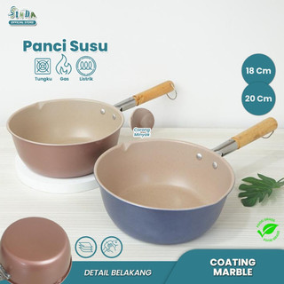 Sinda Panci Susu Anti lengket Panci Marble Penggorengan Masak Mie 18cm & 20cm Gagang Kayu