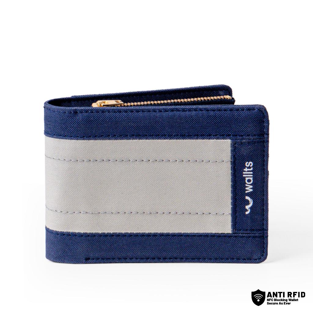 Wallts Ben Navy Grey - Wallts Waterproof Mens Canvas Folding Wallet