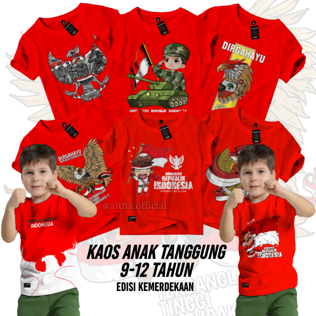 เสื้อยืด INDONESIAN INDEPENDENCE สําหรับ 9-12 ปี CHILDREN || GARUDA TOP AUGUST 17