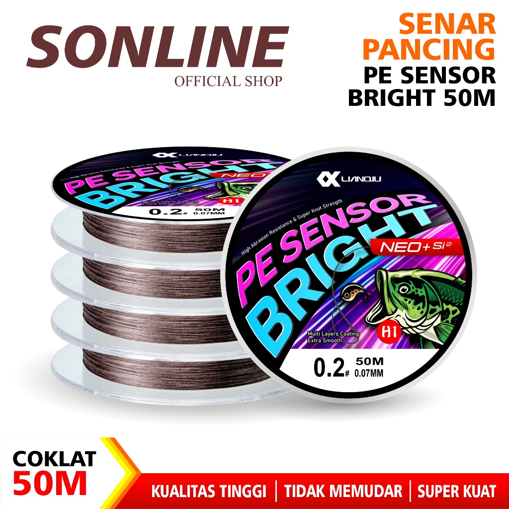 SONLINE สายตกปลา 50m สายตกปลา PE Bright Sensor NEO+si2 สีน้ําตาล Super Strong