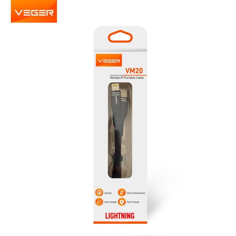 VEGER VM20 23CM Lightning Data Cable QC 3.0 Fast Charging Lightning Cable