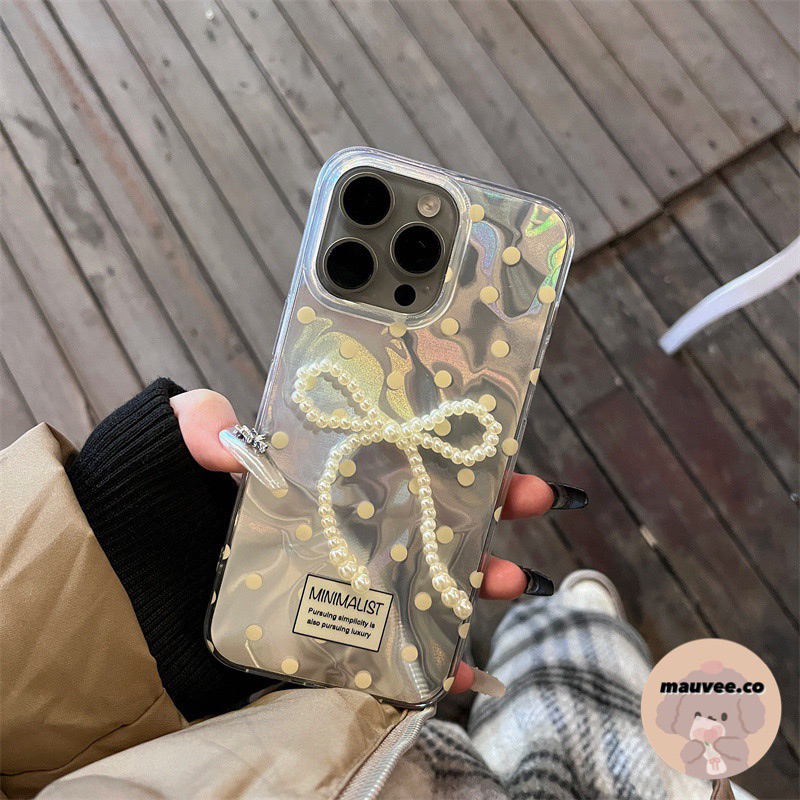 [READY] IPHONE CASE 3D RIBBON PEARL GRACE SILVER