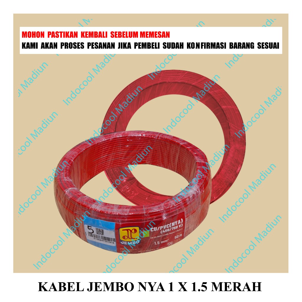 MERAH KJ115M ELECTRICAL CABLE / JEMIBO CABLE 1 X 1.5 RED (PRICE PER ROLL = 50M)