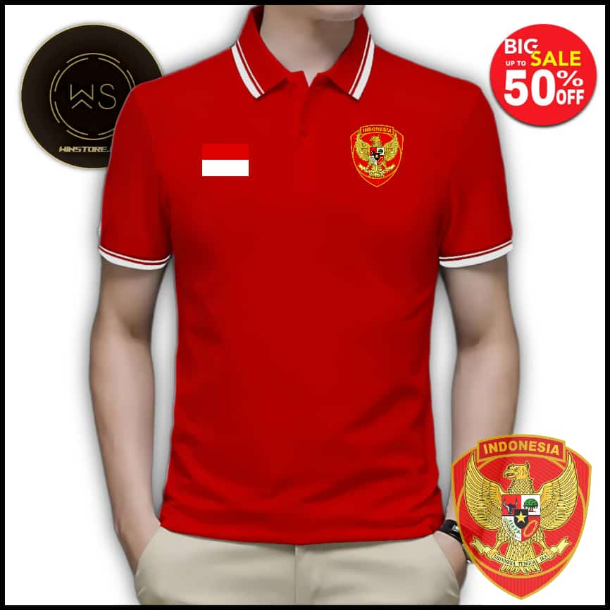 MERAH WINSTORE.ID15 Wangki 2 LIS เสื้อยืดโปโลสีแดง GARUDA NATIONAL TEAM Motif U23 INDONESIA DTF ผู้ช