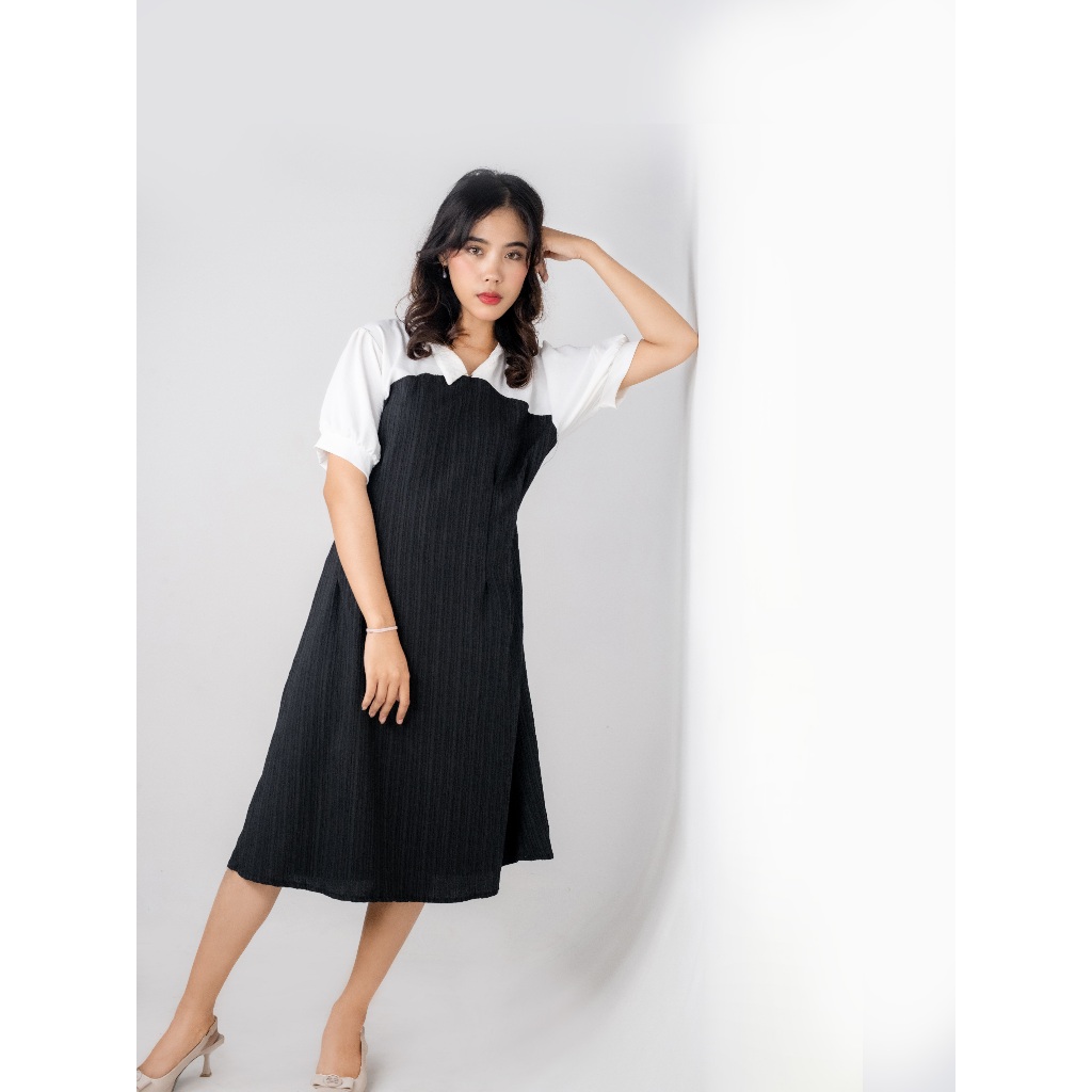 Rozy - Ziva Midi Dress, ชุดลําลองคอปกผสมระดับพรีเมียมล่าสุดสําหรับผู้หญิงวัยรุ่น