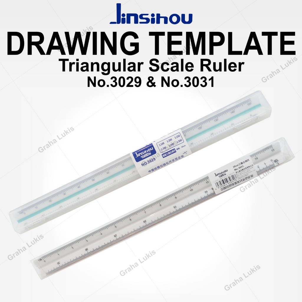 Jinsihou Scale Ruler 30cm - no. 3029/no. 3031 - ไม้บรรทัดสเกลสามเหลี่ยมร่าง สถาปนิก