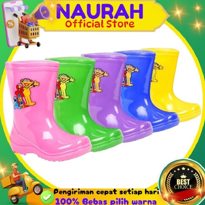 CODE O44Q Original Yumeida YMS รองเท้าบูทเด็ก ยางกันลื่น กันน้ํา ฝน โคลน ที่ดิน ตัวละคร Elmo