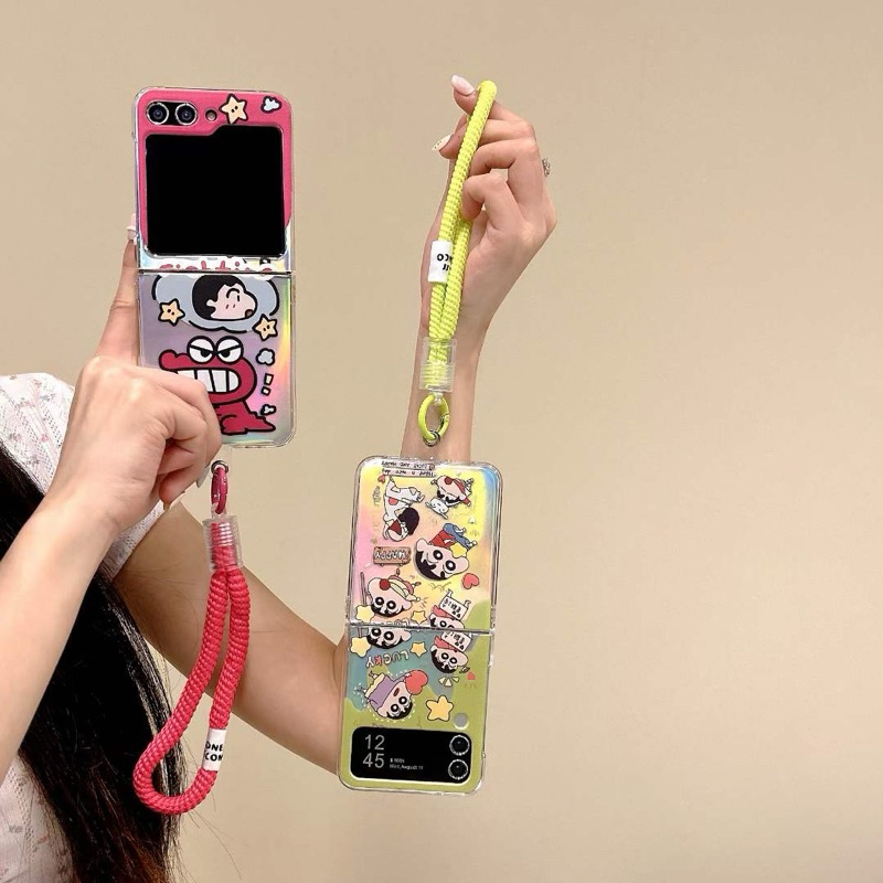 GANTUNGAN HP ใหม่โฮโลแกรมกรณี Zflip7 Crayon Sinchan การ์ตูนมังงะญี่ปุ่นสุดน่ารักน่ารักพร้อมโซ่น่ารัก