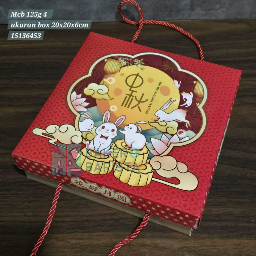 กล่องขนมไหว้พระจันทร์ Mcb 125gr 4 6 Rabbit 20x20x6cm กล่องขนมไหว้พระจันทร์ 125gr บรรจุ 4 กล่องแฮมเปอ