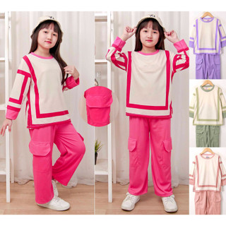Kiyosaki kids - STELAN PREMIUM OVERSIZE CELANA KARGO ANAK  PEREMPUAN USIA 3-10 TAHUN MOTIF GARIS/KARGO ANAK