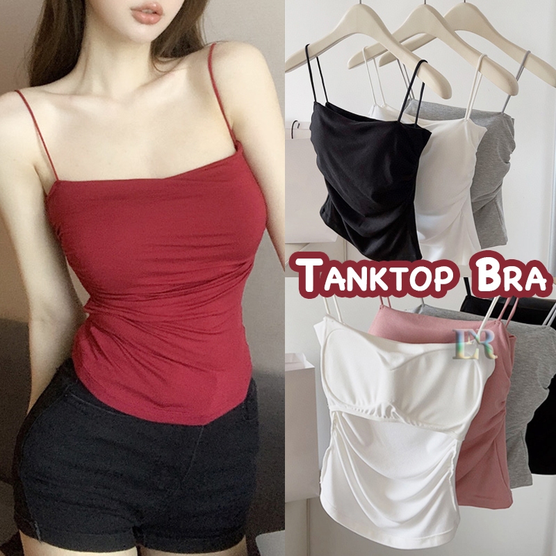 Lnr Shop ด้านข้าง Drawstring Tanktop พร้อม Pad Bra/ถ้วยโฟมขนาดเล็กสําหรับผู้หญิงผู้ใหญ่เสื้อกล้ามด้า