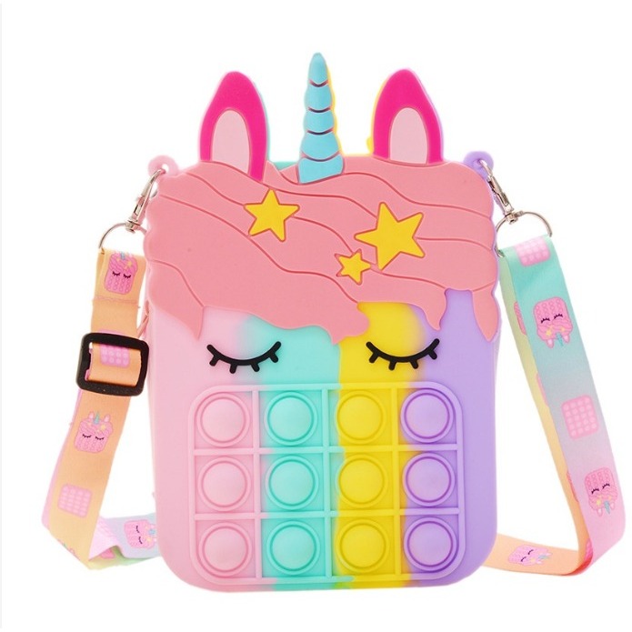 กระเป๋าสะพายข้าง Pop it สําหรับเด็ก รุ่นยาง Pop it Unicorn Pop it