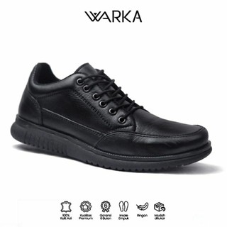 Warka Syon  Sepatu Pria Formal Sneakers Original Muda Kekinian Tali Hitam Kulit / Sepatu Sneakers Kasual Pria / Sepatu Formal Pria / Sepatu Kerja Kantor Casual Hitam Kerja Trendy Fashionable
