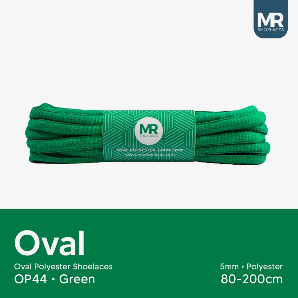 HIJAU MR Shoelaces OP44 สีเขียว (สีเขียว) เชือกผูกรองเท้าโพลีเอสเตอร์รูปไข่ 5 มม.-สายยาว 80 ซม.90 ซม.100 ซม.120 ซม.130 ซม.150 ซม.180 ซม.200 ซม.สําหรับกีฬารองเท้าผ้าใบ-เชือกผูกรองเท้าพรีเมี่ยม