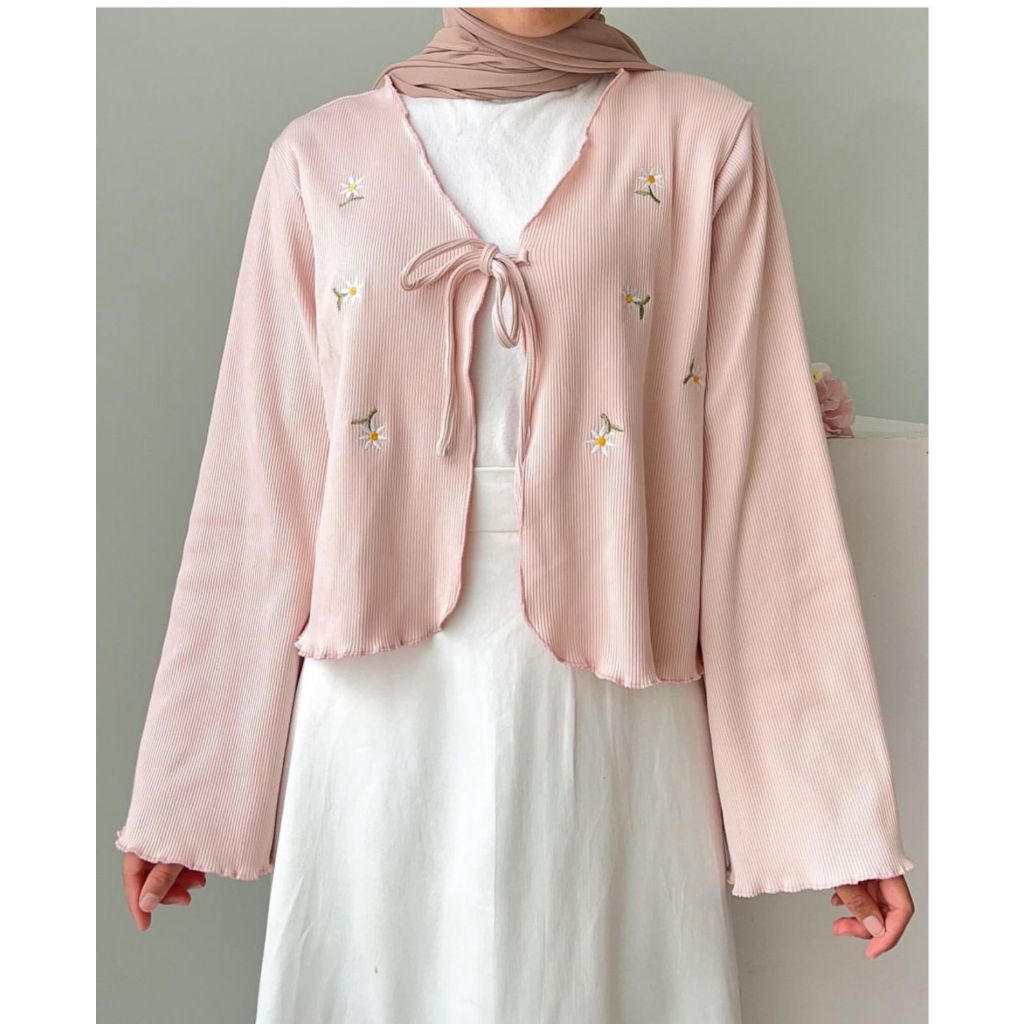 EMBROIDERY FLOWER JASMINE CARDY BOW CARDIGAN / การ์ดมูสดอกไม้ด้านนอกไวรัสอินเทรนด์