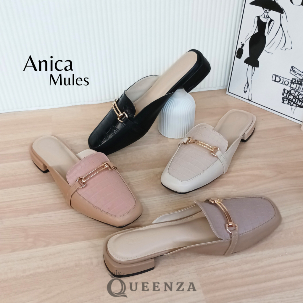 Queenza Anica Mules รองเท้าแตะลําลองผู้หญิงสูง 2 ซม.